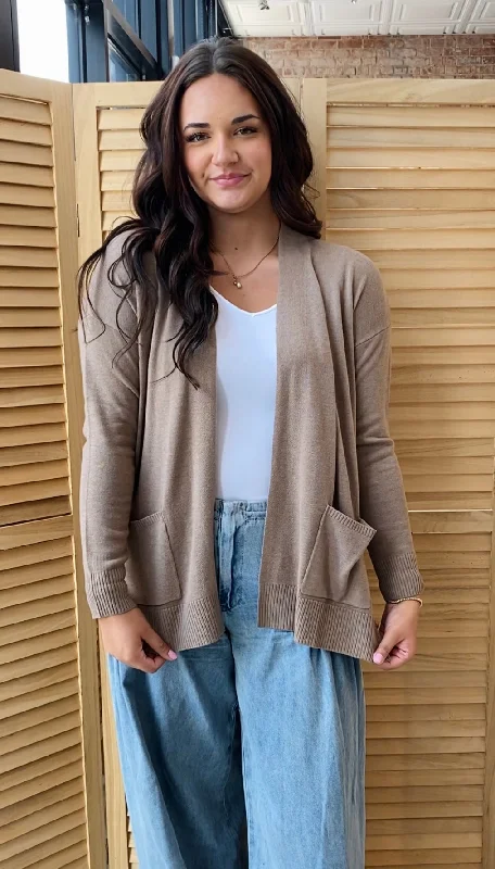 Easy Going Cardigan | Mocha Spandex Rayon Corduroy