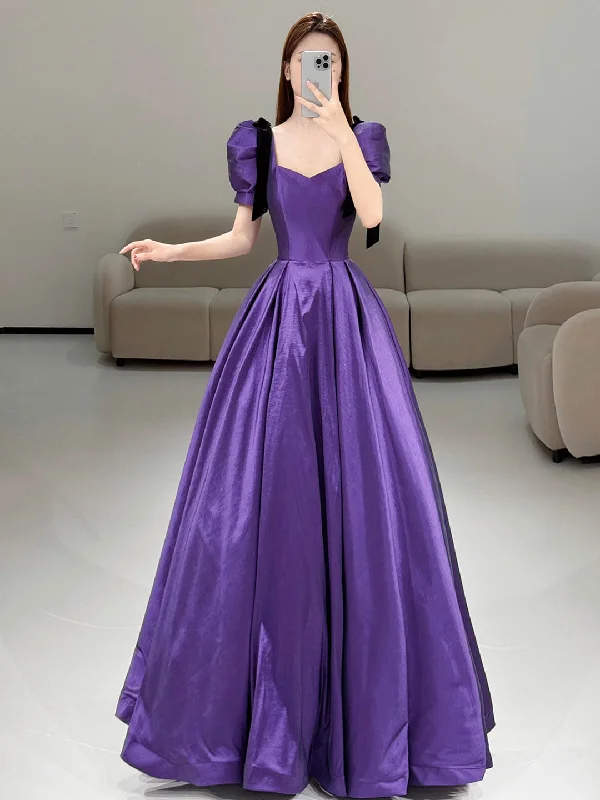 Purple Satin Short Sleeve Evening Party Dress Tunics Bestseller popular