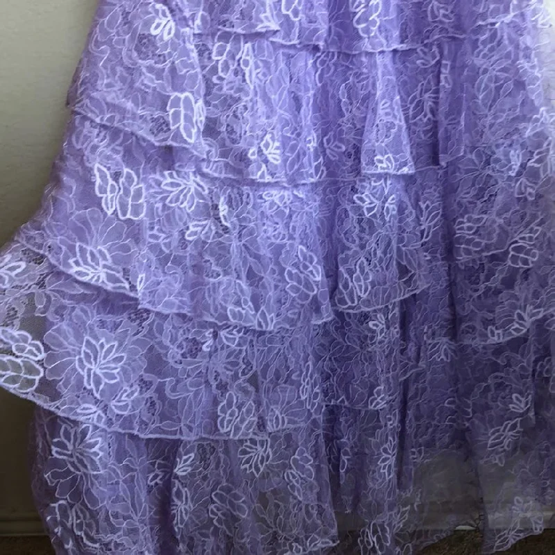 Lilac Lace Long prom dress Evening Gown Party Dress Crew Neckline Casual