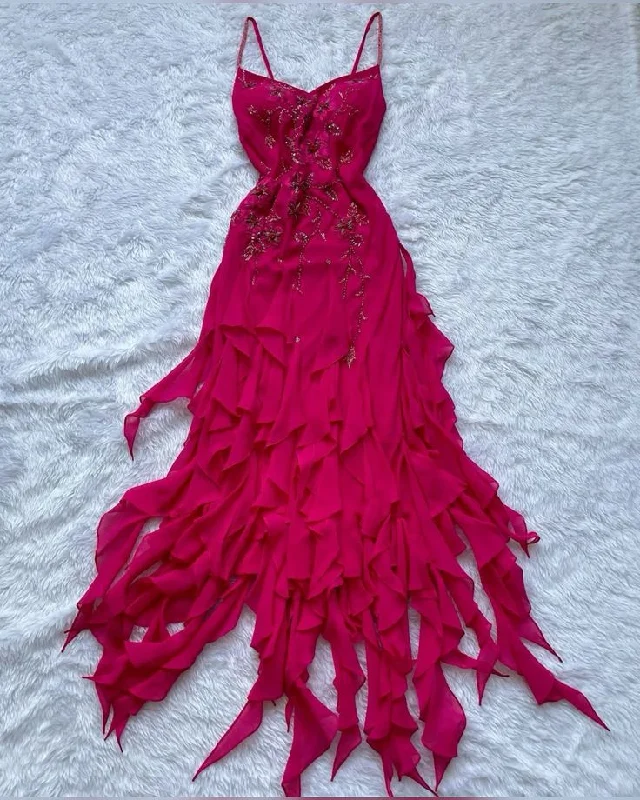 Chiffon Prom Dress Irregular Party Dress Long Formal Dress Peplum Ruffle Cocktail