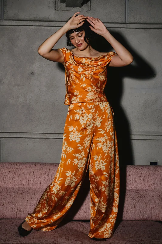 Barrel Floral Pants Formal Wide-Leg Pants