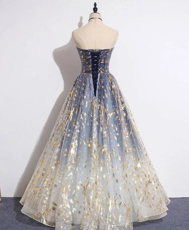 Unique Tulle Lace Long Prom Dress, Tulle Lace Formal Graduation Party Dress Boat Neckline Classic