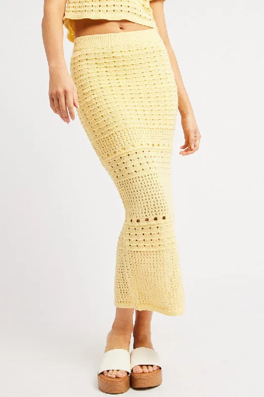 Yellow Crochet Skirt High Rise Maxi velvet skirt rich