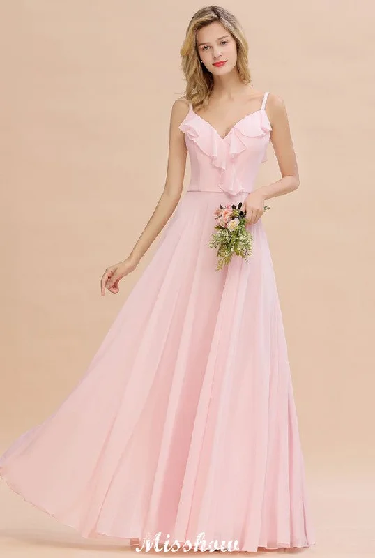 Straps Sweetheart Pink Bridesmaid Dress Backless Chiffon Evening Party Dress Tunics Timeless classic