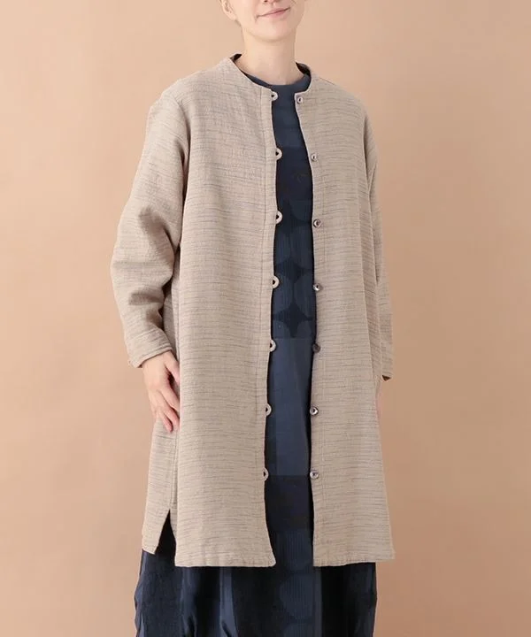 Khadi-style mixed slub cotton long cardigan 24W416 Hooded Cardigan Collared Cardigan Shawl Collar