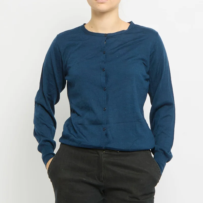 Round Neck Knitted Cardigan - UK 12 Boat Neck Shawl Collar Notched Collar
