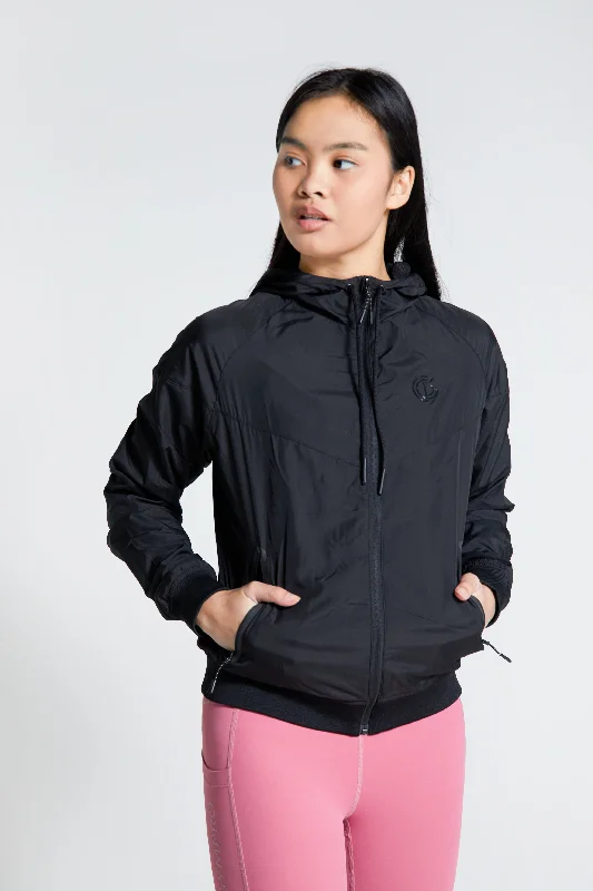 Womens- Mesh Training Jacket - Black Front Pockets Side Pockets Patch Pockets
