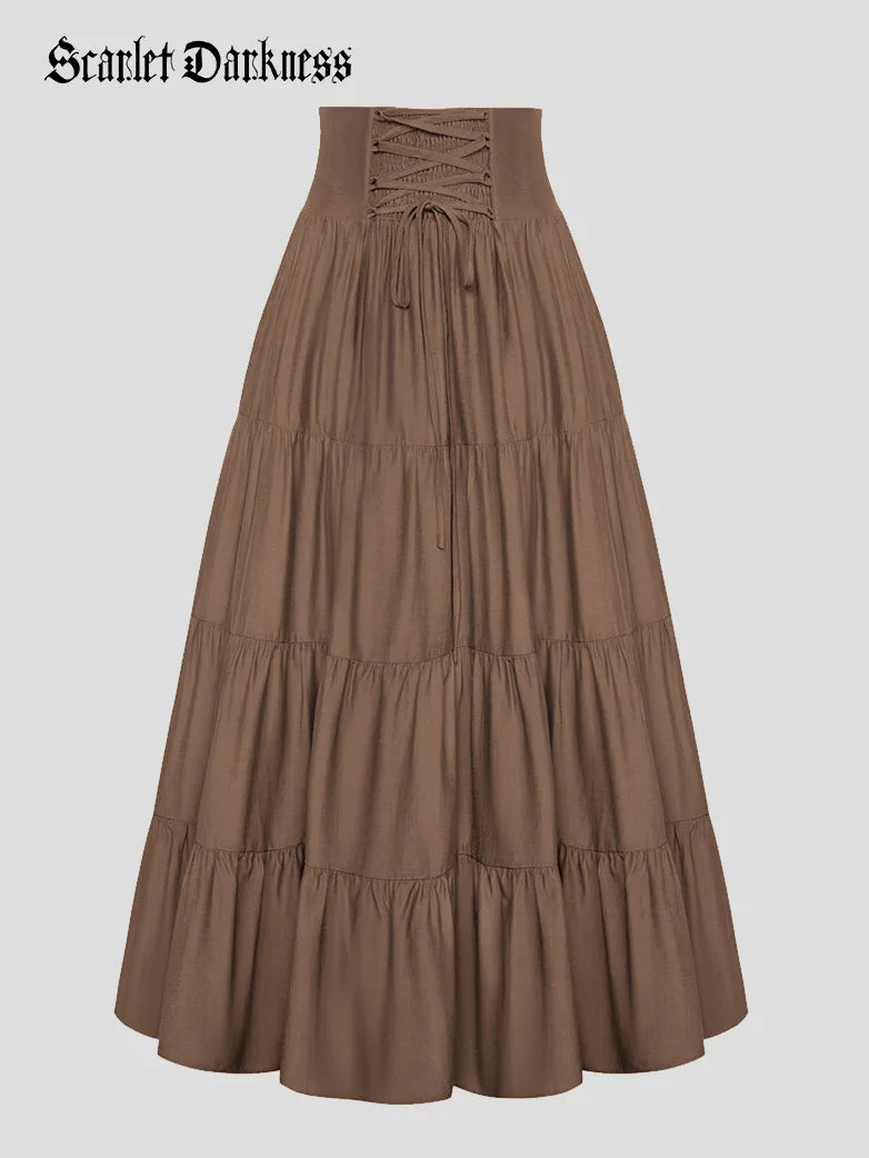 Women Renaissance Tiered Swing Skirt with Pocket summer skirt style