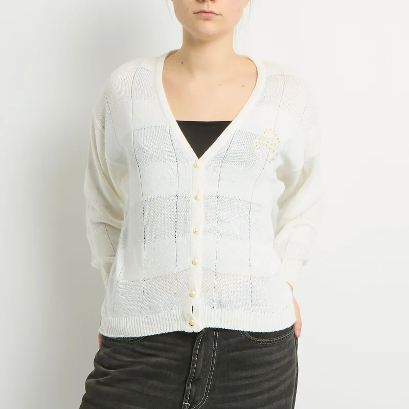 Embroidery Detail Knitted Cardigan - UK 12 Denim Fabric Leather Fabric Suede Fabric