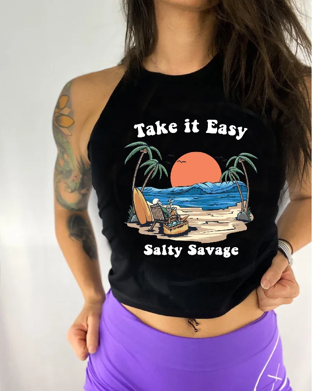 Salty Savage Ladies "TAKE IT EASY" Flowy Crop Tank seamless tank top