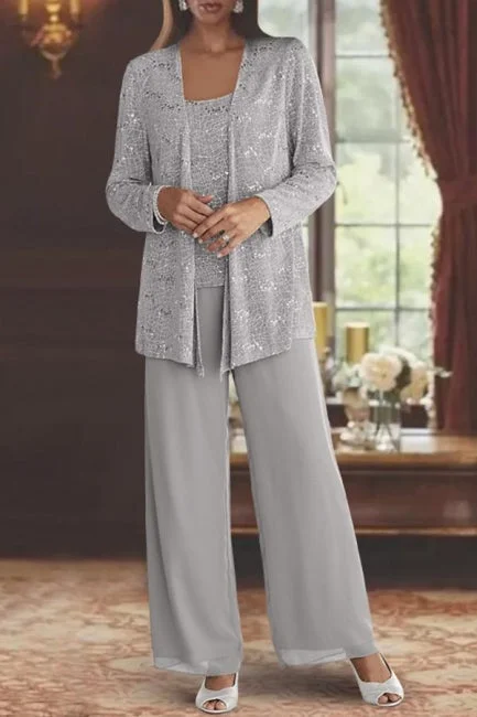Beautiful Long Silver Sequined Lace Mother of the Bride with Jacket Striped Jacket Polka Dot Jacket Floral Jacket