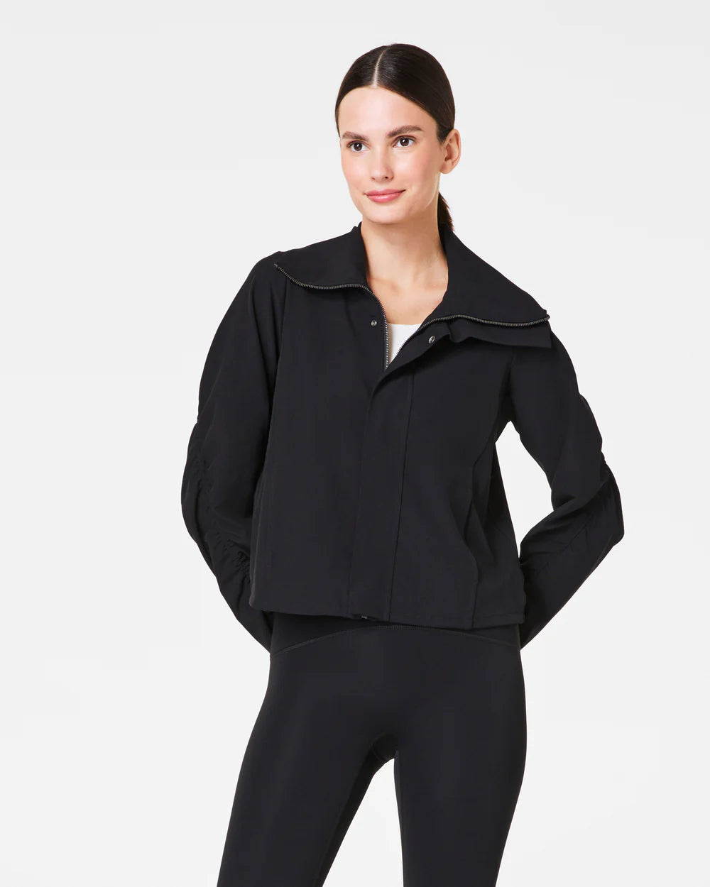 On The Move Cinched Jacket Very Black - SPANX Toggled Jacket Drawstring Jacket Belted Jacket