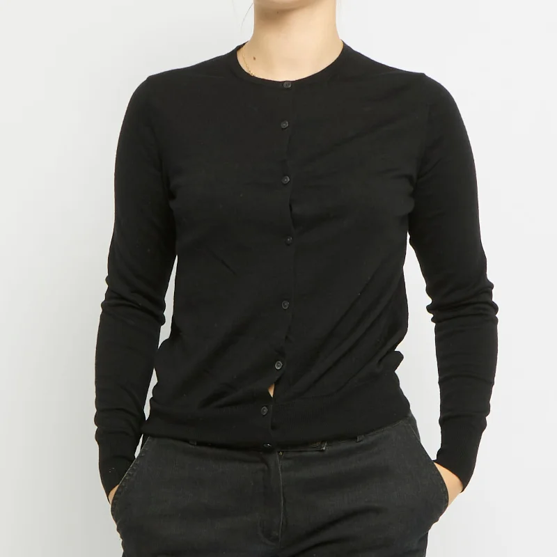 Round Neck Cardigan - UK 10 Spandex Blend Rayon Blend Denim Blend