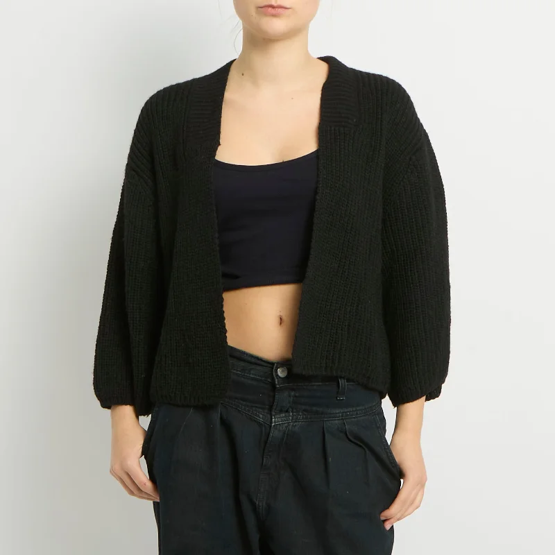 3/4 Sleeve Chunky Knit Cardigan - UK 12 Cashmere Blend Cotton Blend Poly Blend