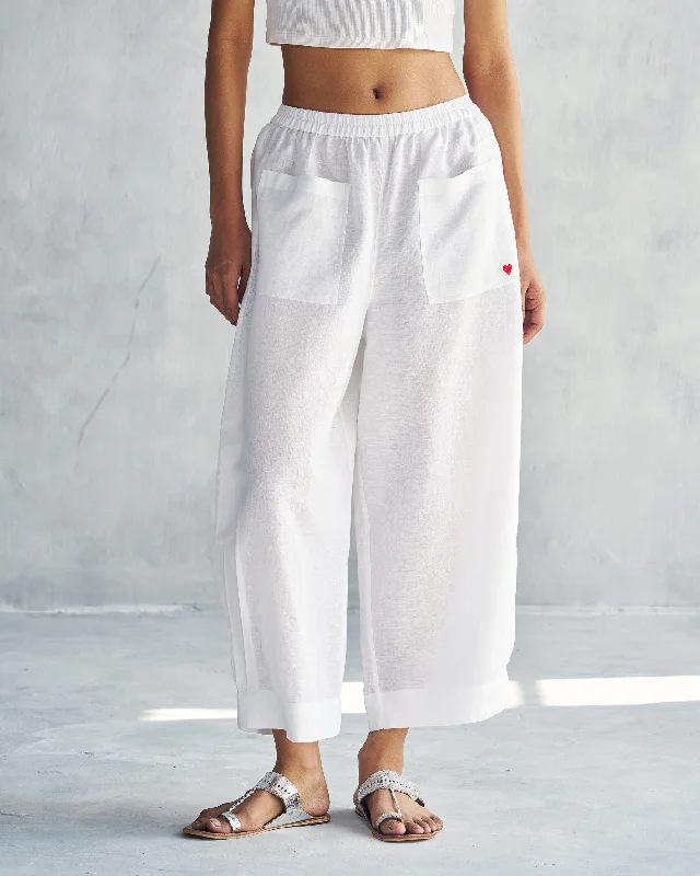 Serene Pants - White Warm Wool Trousers