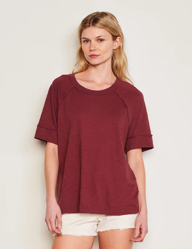 Sundry Boyfriend Tee & Shirred Midi Skirt Set in Merlot corduroy skirt textured
