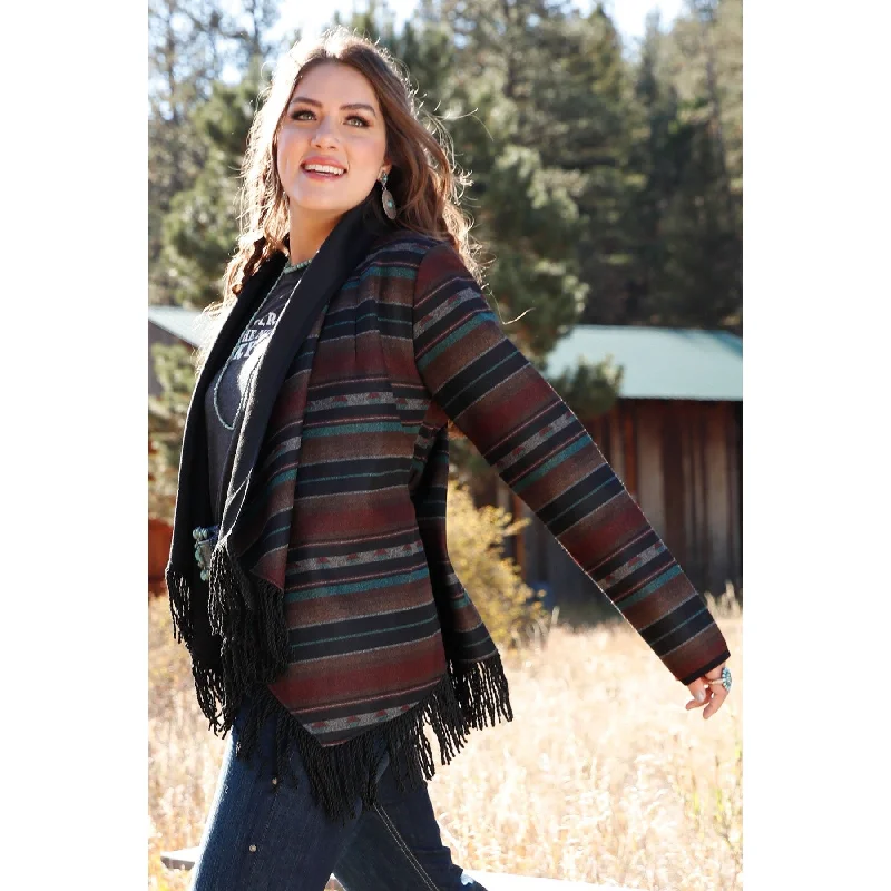 Cinch Ladies Multicolor Stripes & Fringe Blazer Jacket CWJ7461001 Denim Jacket Leather Jacket Suede Jacket