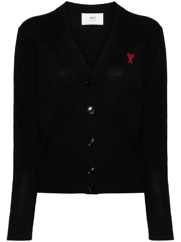 Ami de Coeur rouge logo-embroidered merino wool cardigan Glossy Satin Silk
