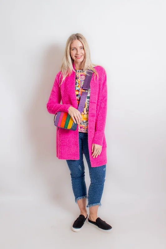 "Britt" Hot Pink Cardigan Patchwork Embroidered Appliqued