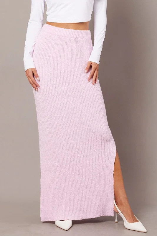 Pink Knit Skirt High Rise Midi high slit skirt
