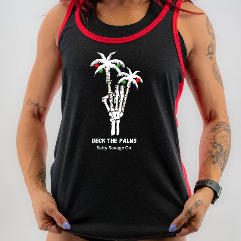 Salty Savage Ladies “DECK THE PALMS” Two Tone Racerback Tank crew neck tank