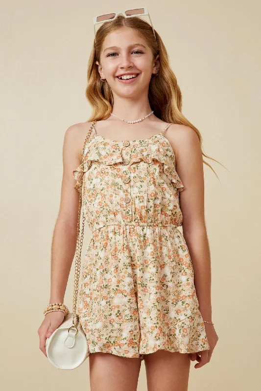 Ditsy Floral Button Detail Ruffle Tank Romper cropped tank top