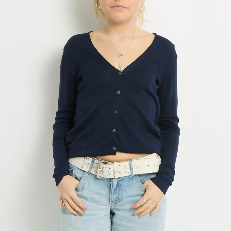 Fine Knit Cardigan - UK 8 Chenille Blend Fleece Blend Nylon Blend
