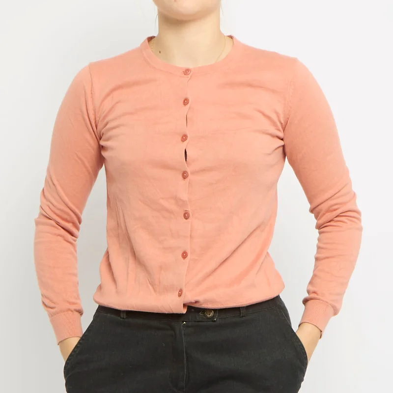 Round Neck Cardigan - UK 10 Mesh Blend Leather Blend Suede Blend