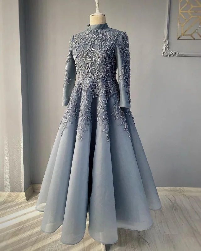 Royal blue prom dresses lace Beaded evening dress,Wedding Party Dress Cowl Neckline Elegant