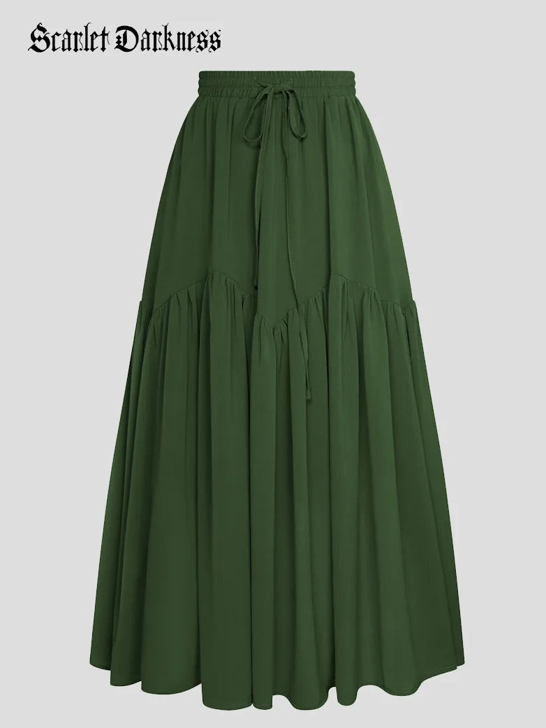 Women Renaissance Pocket Skirts Tiered Swing Skirt leather skirt bold