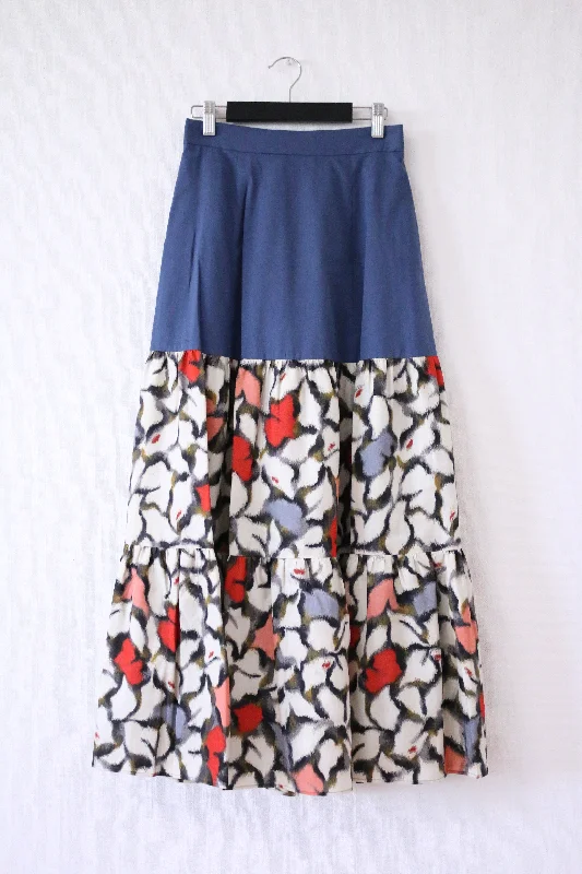 Leaf -Meisen Teered Skirt Navy linen skirt airy