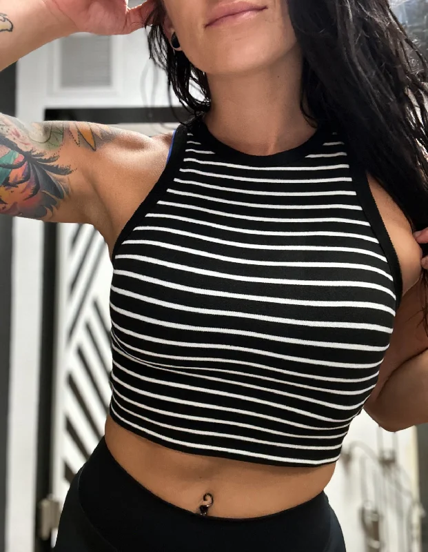 Salty Savage Ladies High Neck Striped Crop Tank cropped tank top