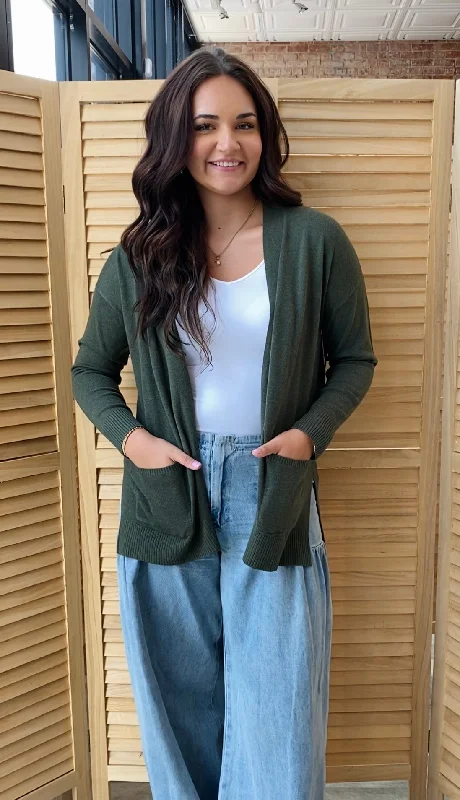 Easy Going Cardigan | Olive Mesh Cardigan Canvas Denim