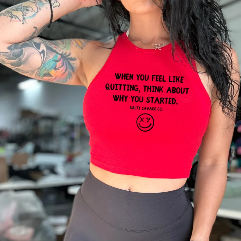 Ladies "NEVER QUIT" High Neck Crop Tank lime green tank