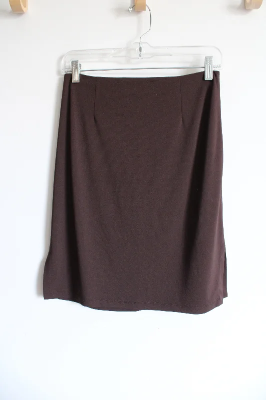 Ann Taylor Vintage Brown Fitted Pencil Stretch Skirt | 4 Petite leather skirt sleek