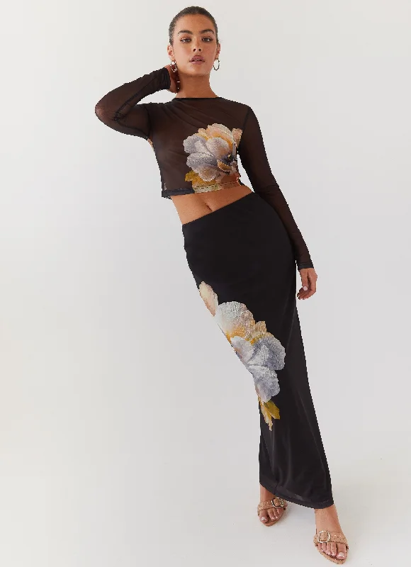 Chain Reaction Mesh Maxi Skirt - Black Orchid velvet skirt luxurious