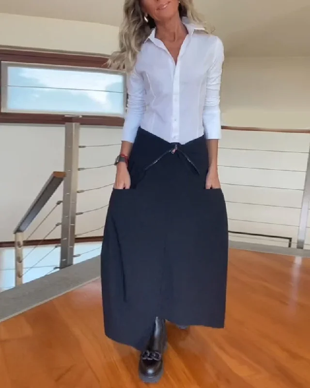 Fashionable solid color zipper pocket skirt spandex blend skirt
