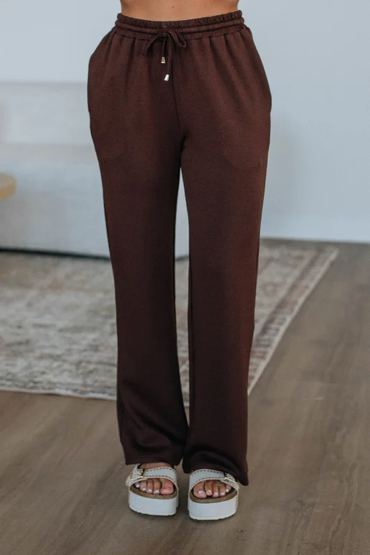 Leave Me To Lounge Pants - Espresso Relaxed High-Waist Trousers