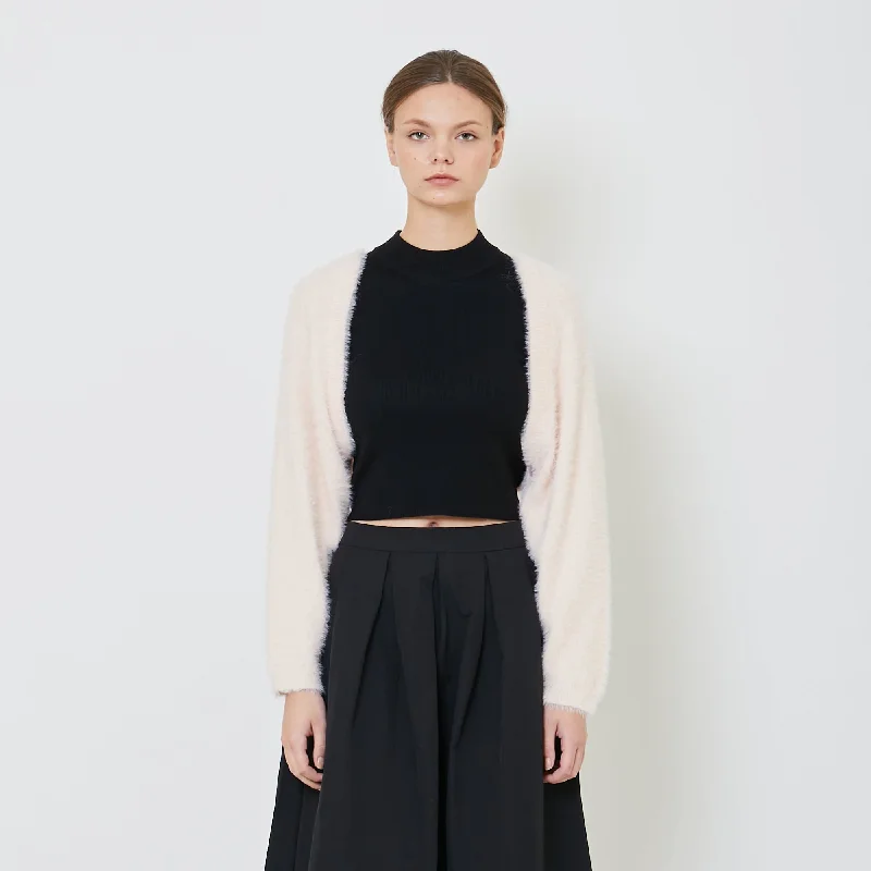 Women Fluffy Cropped Cardigan - Light Pink - SW2405074B Fitted Slim Tailored