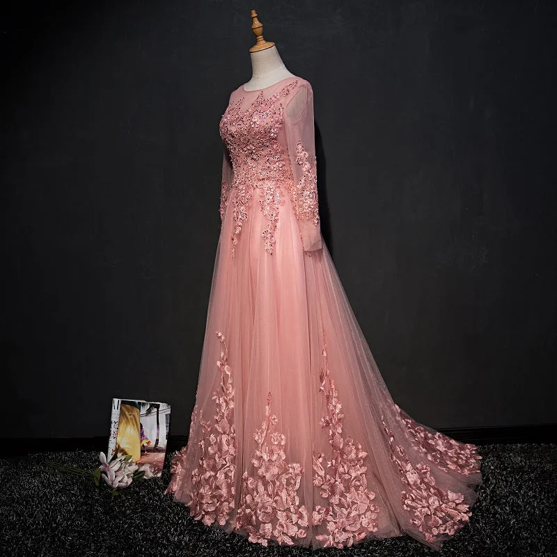 High Quality Tulle Party Dress with Lace Applique, Long Prom Gown Tunics Summer linen
