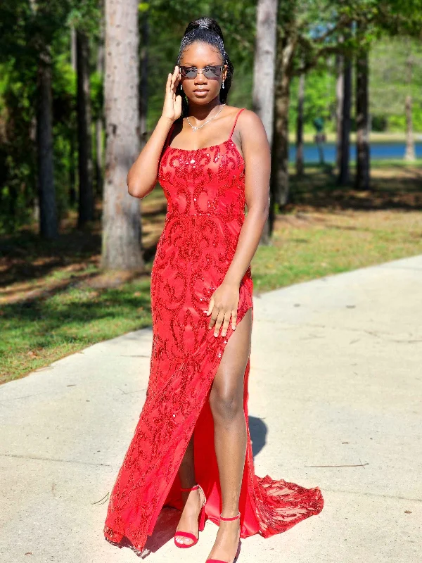 Dahlia Chic Sheath Sequins Appliques High Slit Maxi Prom Party Dresses Chiffon Maxi Beach