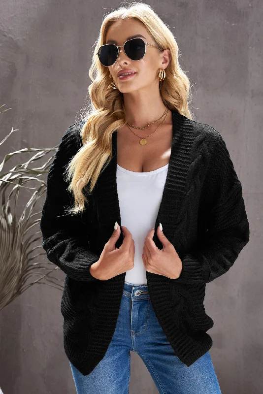 Dropped Shoulder Cable-Knit Open Front Cardigan Anti-Pilling Anti-Shrink Durable