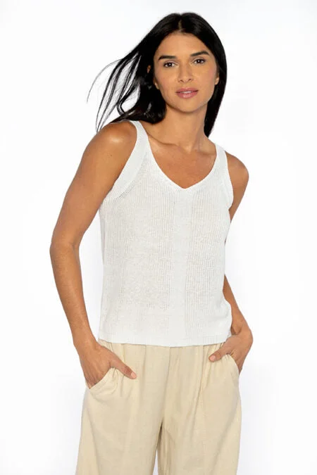 Kinross Cashmere Rib Vee Tank coral tank top