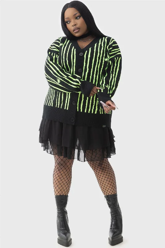 Beetlejuice Beetlejuice Beetlejuice Intarsia Cardigan [PLUS] Patchwork Embroidered Appliqued