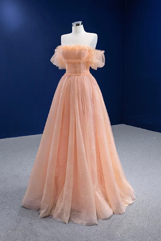 Pink Tulle Lace Strapless Prom Dress,  Pink A-Line Evening Party Dress Tunics Cozy comfortable