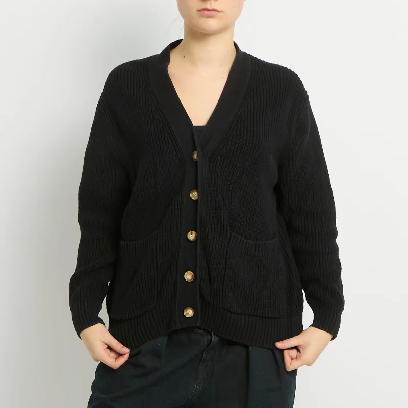 Chunky Knit Cardigan - UK 12 Striped Floral Plaid