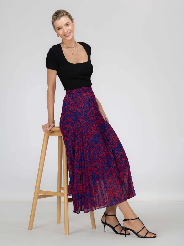 Jolie Moi Saige Animal Print Pleated Midi Skirt, Abstract Multi slim fit skirt
