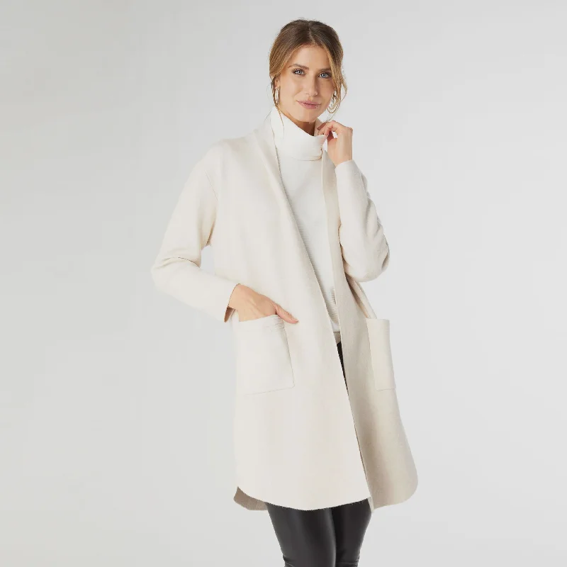 Heavenly-Luxe Long Cardigan with Lattice Back | Oatmeal Satin Fabric Silk Fabric Chiffon Fabric