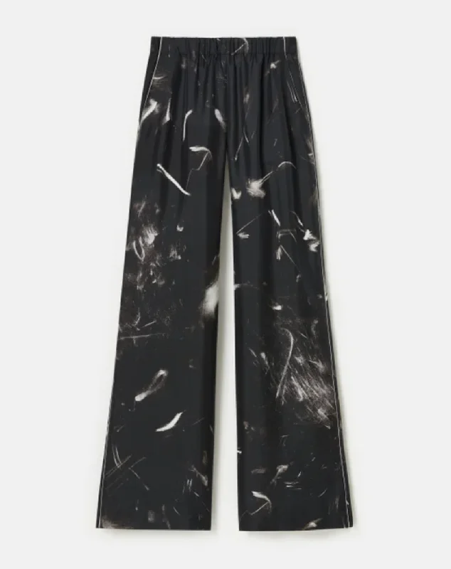 Charcoal Print Silk Riverside Pant Trendy Wide-Leg Pants