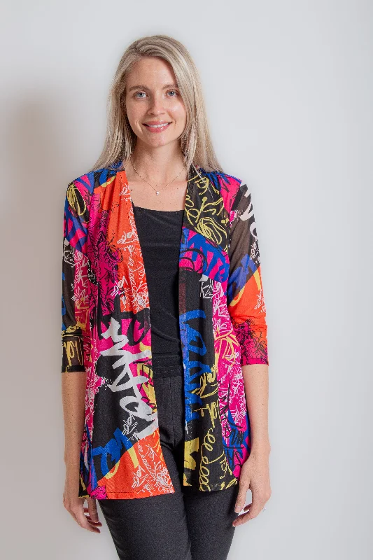 Multicolor Abstract Mesh Cardigan Iron Safe Non-Iron Wrinkle Free